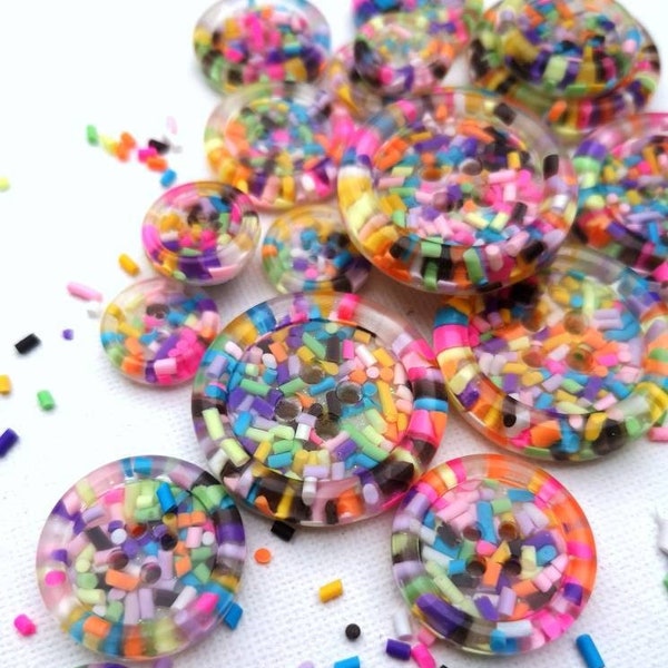 Sprinkles Candy sweets rainbow multi coloured handmade resin BUTTONS - 15mm 21mm 30mm 35mm 50mm