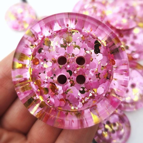 The Dolly. Shimmering pearl pink and twinkly gold glitter handmade resin BUTTONS - 15mm 21mm 30mm 35mm 50mm - knitting - crochet - sewing