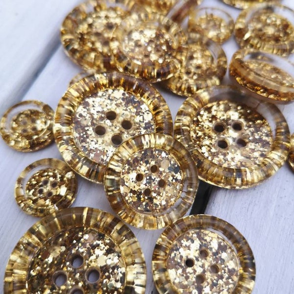 Champagne gold sparkly glitter BUTTONS -  15mm 21mm 30mm 35mm 50mm - Wedding favours - knitting - crochet - collectable - sparkly - lovely!