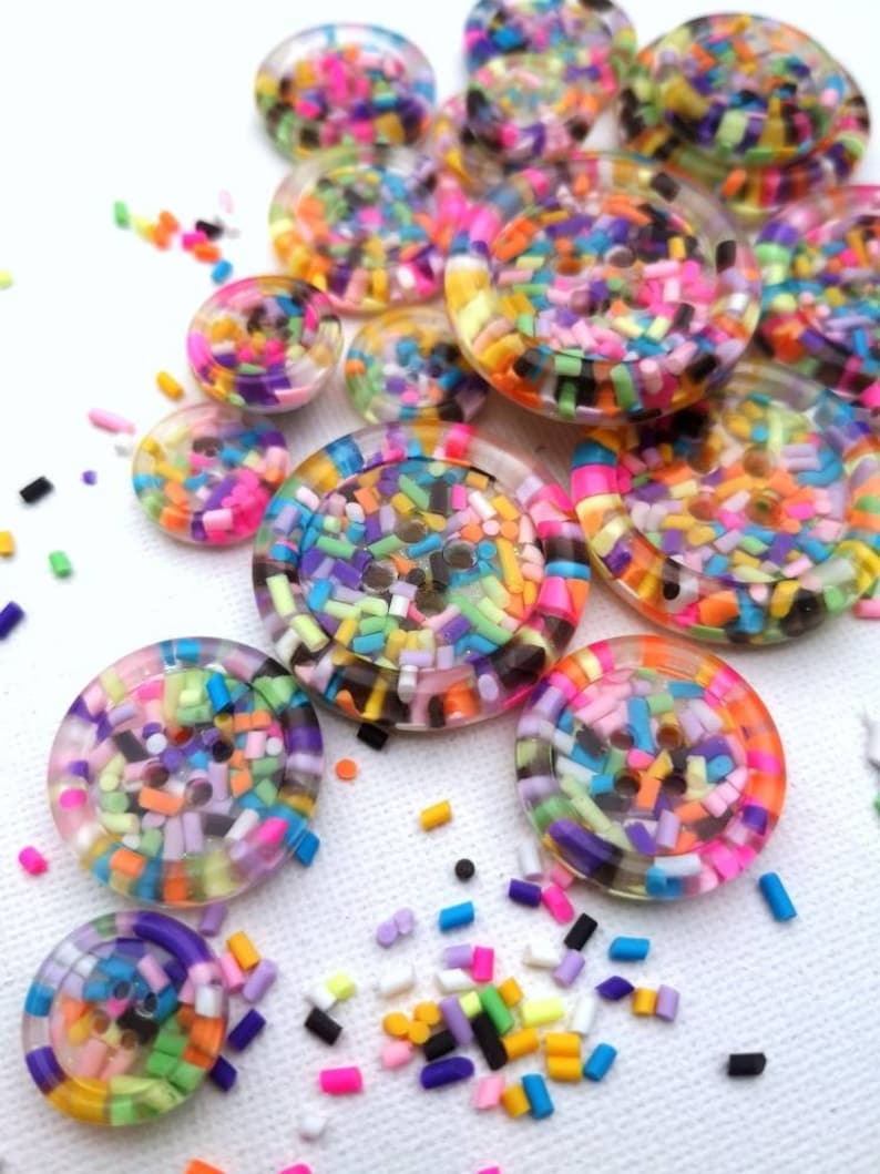 Sprinkles Candy sweets rainbow multi coloured handmade resin BUTTONS 15mm 21mm 30mm 35mm 50mm image 1