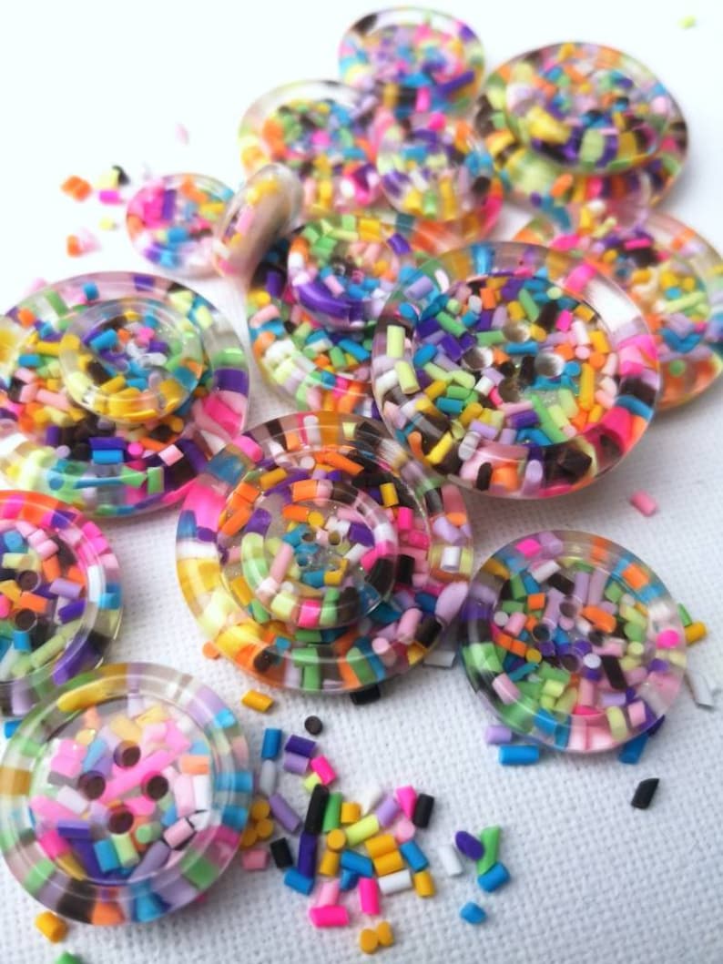 Sprinkles Candy sweets rainbow multi coloured handmade resin BUTTONS 15mm 21mm 30mm 35mm 50mm image 2