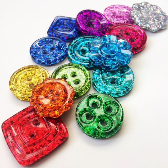 Vintage Style Large Rainbow Glitter Resin 16 Button Set 30mm  