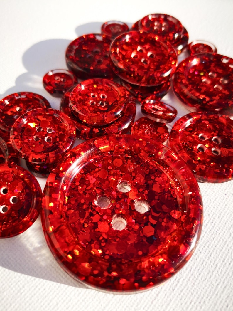 The Drop Red Gorgeous Button - Red Holographic Sparkle Glitter Button ...
