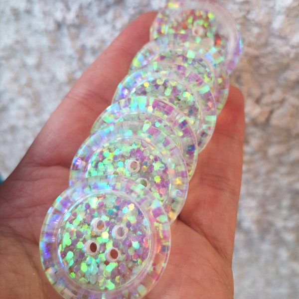 L'Aurora. Bottoni glitterati fatti a mano con cambio di colore della sirena magica iridescente - 15mm - 21mm - 30mm - 35mm - 50mm