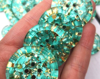 The Mint To Be. Mint green and gold shimmer pearl glitter handmade resin BUTTONS - 15mm 21mm 30mm 35mm 50mm - knitting - crochet - sewing