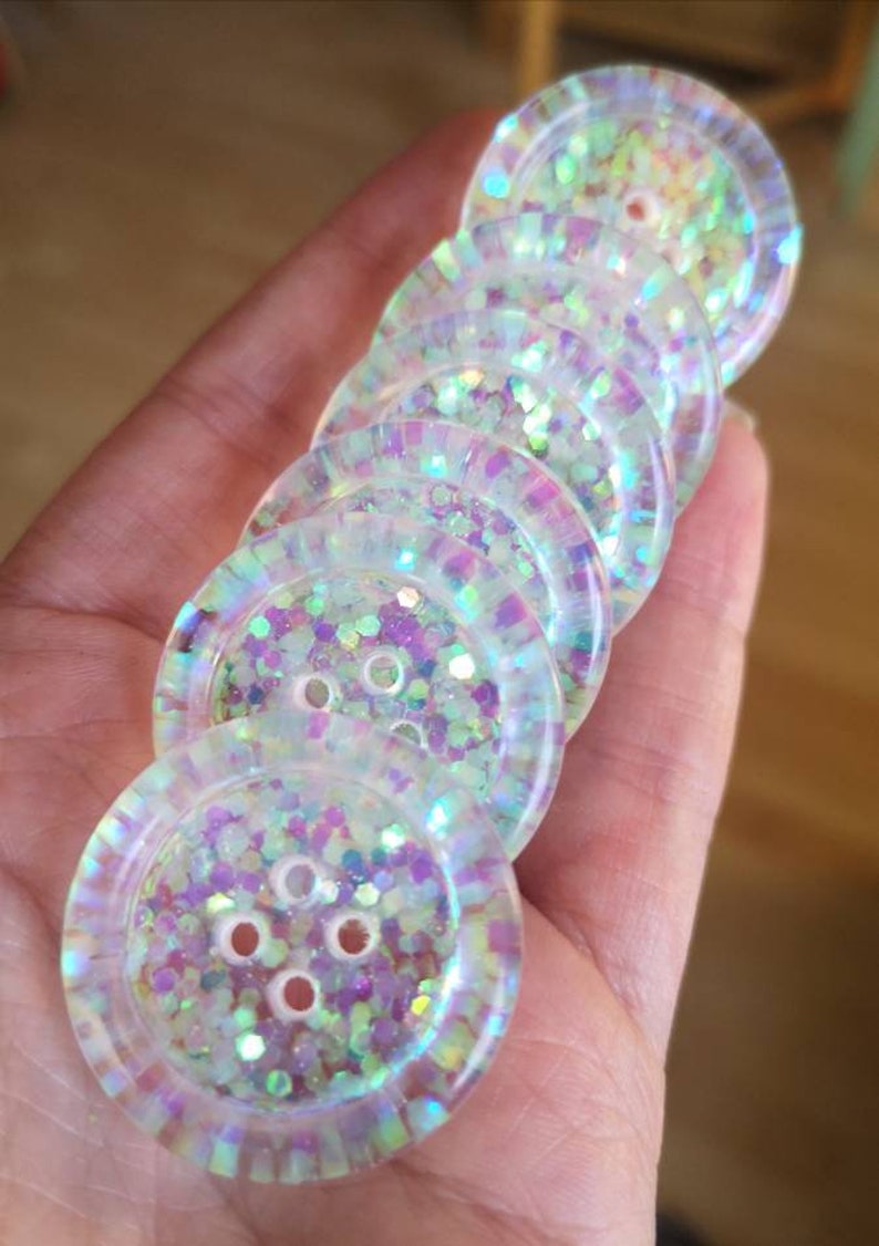 The Aurora. Iridescent magical fairy mermaid colour shifting handmade glitter buttons 15mm 21mm 30mm 35mm 50mm image 2