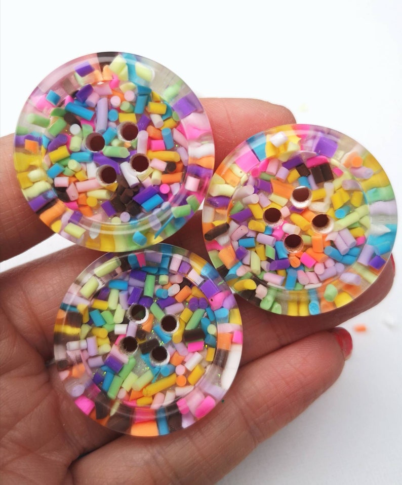 Sprinkles Candy sweets rainbow multi coloured handmade resin BUTTONS 15mm 21mm 30mm 35mm 50mm image 3