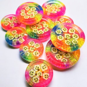 The Disco Daisy Knopf - handgemachte Kunstharz Glitzer Knöpfe - Regenbogen Neon bunte fröhliche Blume - 21 mm 30 mm 35 mm 50 mm