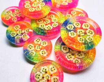 The Disco Daisy button - handmade resin glitter buttons - rainbow neon multi coloured happy flower - 21mm 30mm 35mm 50mm