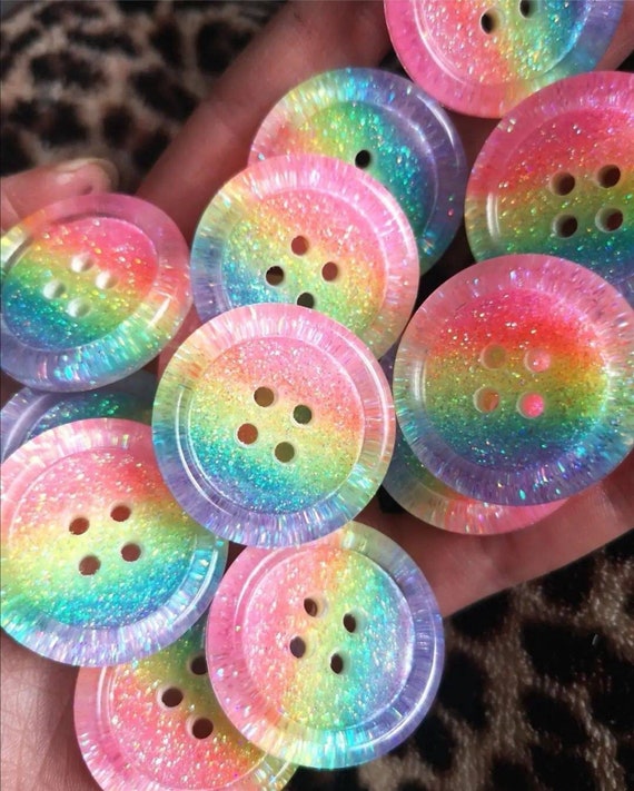 Pastel rainbow stripe glitter resin button 15mm 21mm 30mm 35mm 50mm