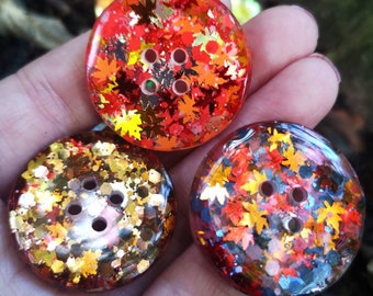 Autumn Spice glitter BUTTON set - autumn leaves - fall buttons - pumpkin spice - 15mm 21mm 30mm 35mm 50mm