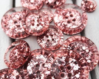 Rose gold metallic spangly glitter BUTTONS - 15mm 21mm 30mm 35mm 50mm - wedding favours - knitting - crochet - collectable - lovely!