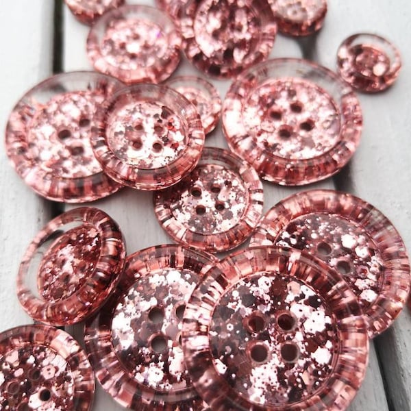 Rose gold metallic spangly glitter BUTTONS - 15mm 21mm 30mm 35mm 50mm - wedding favours - knitting - crochet - collectable - lovely!