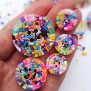 Sprinkles Candy sweets rainbow multi coloured handmade resin BUTTONS 15mm 21mm 30mm 35mm 50mm image 4
