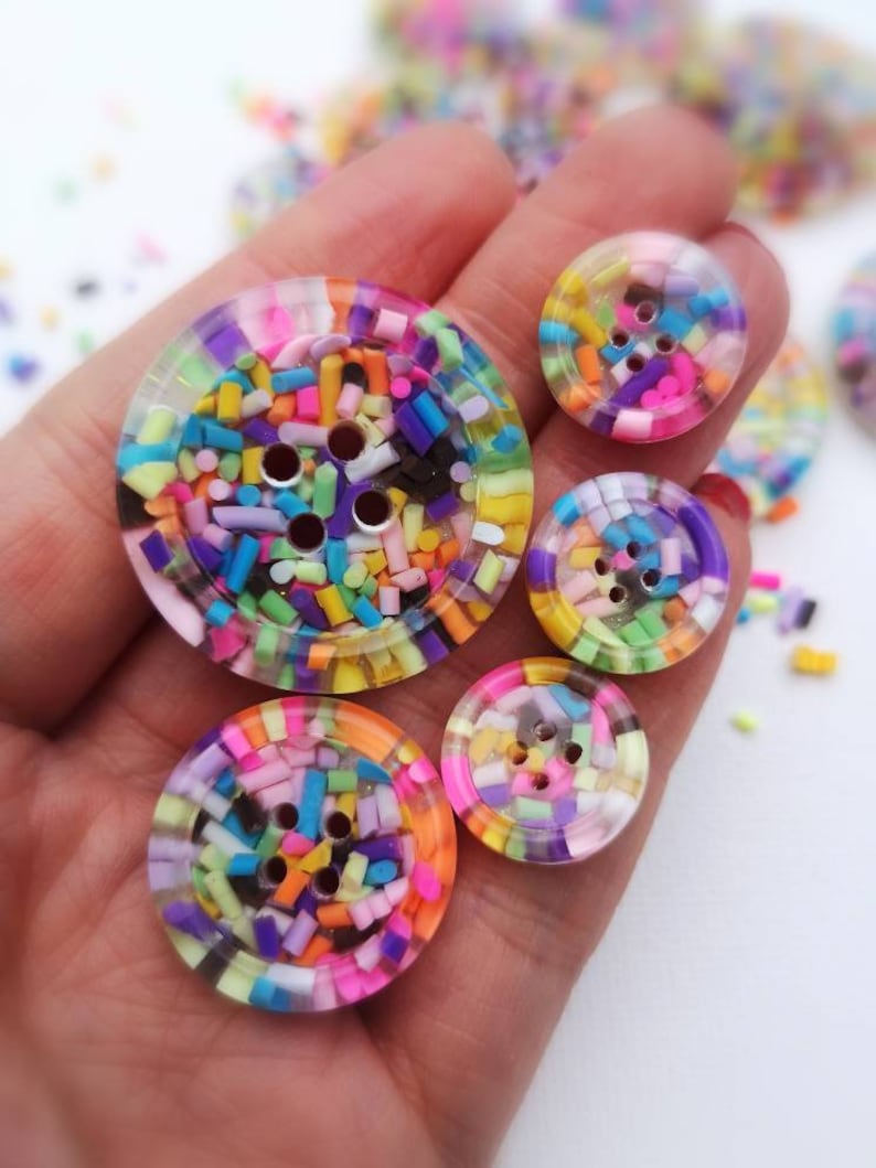 Sprinkles Candy sweets rainbow multi coloured handmade resin BUTTONS 15mm 21mm 30mm 35mm 50mm image 4