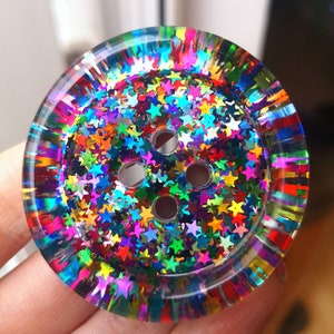 The Rainbow Brite. Rainbow shiny star glitter handmade resin BUTTONS - bright multicoloured - 15mm 21mm 30mm 35mm 50mm