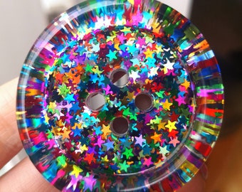 The Rainbow Brite. Rainbow shiny star glitter handmade resin BUTTONS - bright multicoloured - 15mm 21mm 30mm 35mm 50mm