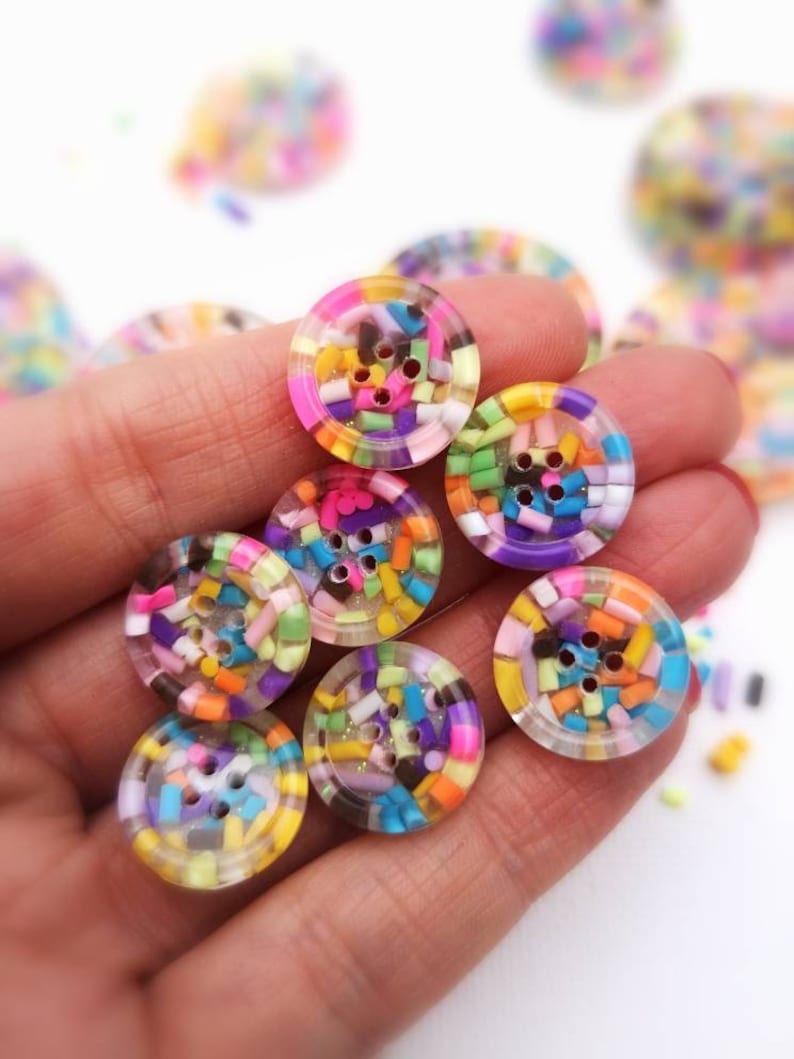 Sprinkles Candy sweets rainbow multi coloured handmade resin BUTTONS 15mm 21mm 30mm 35mm 50mm image 7