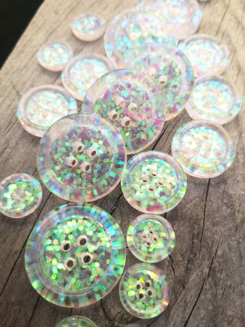 The Aurora. Iridescent magical fairy mermaid colour shifting handmade glitter buttons 15mm 21mm 30mm 35mm 50mm image 4
