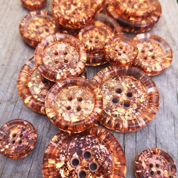 Shimmering copper handmade metallic glitter buttons - 15mm 21mm 30mm 35mm 50mm