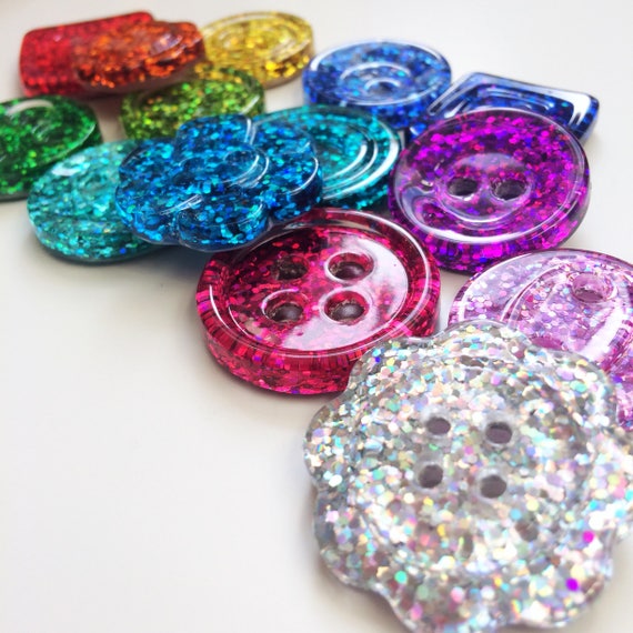 Rainbow glitter button set 15mm 21mm 30mm 35mm 50mm Gift idea for crafters. 11 buttons dazzling addition to your craft stash
