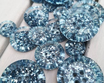 The Bluebell - blue metallic glitter spangly BUTTONS - 15mm 21mm 30mm 35mm 50mm - wedding favours  knitting  crochet - collectable - lovely!