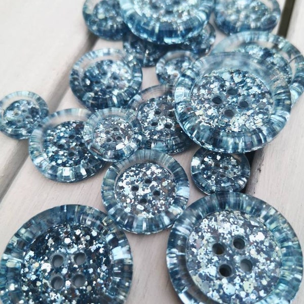 The Bluebell - blue metallic glitter spangly BUTTONS - 15mm 21mm 30mm 35mm 50mm - wedding favours  knitting  crochet - collectable - lovely!