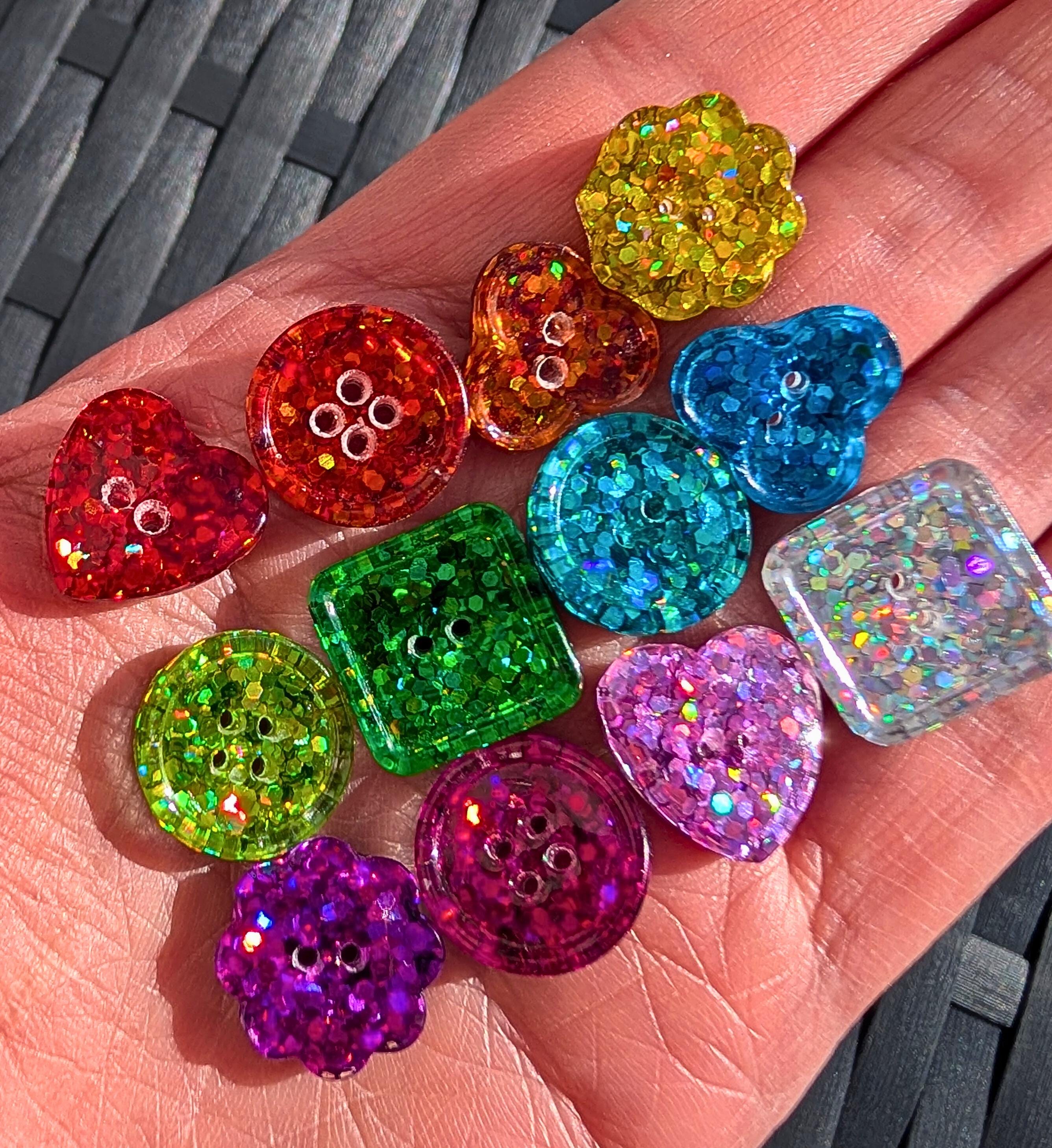 Holographic Rainbow Buttons: Handmade Glitter Resin Buttons for ...