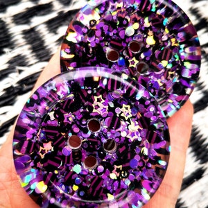 The Glamour Ghoul. Purple - black - iridescent - glitter handmade BUTTONS goth emo stars 15mm 21mm 30mm 35mm 50mm