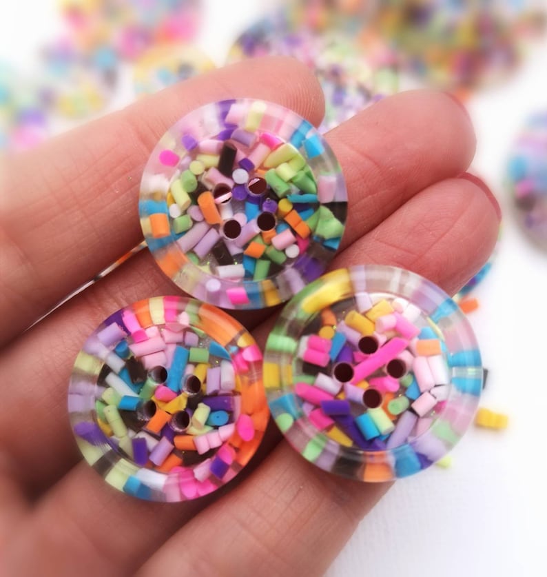 Sprinkles Candy sweets rainbow multi coloured handmade resin BUTTONS 15mm 21mm 30mm 35mm 50mm image 6