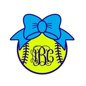 Download Softball Svg Softball Monogram Svg Bow Monogram Svg Commercial Etsy
