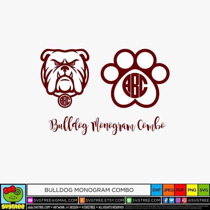 Download Bulldog SVG Paw Print SVG Dog Monogram SVG Cricut Files | Etsy