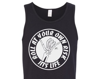 Men's Tank Top Brazilian Jiu Jitsu Jits Life Roll At Your Own Risk Shaka Bones Screen Print Tank