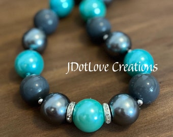 Teal and Gunpowder Chunky Bead Necklace