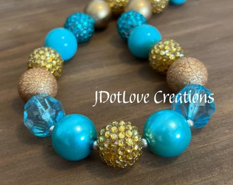 Teal and Gold Chunky Bead Necklace