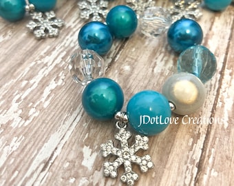 Frozen Party 5er Set Chunky Bead Armbänder mit Schneeflocke Strass Anhänger