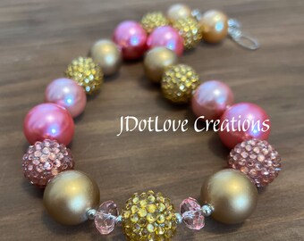 Princess Pink and Gold Chunky Bead Necklace