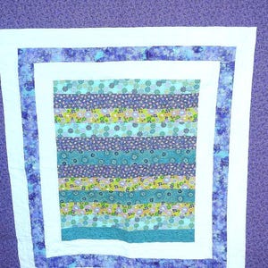 Handmade Charm Quilt: Colorful Baby Blanket, Purple Blue Green (48x44”)