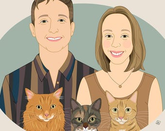 Portrait de couple, illustration vectorielle moderne minimaliste dessinée à la main, cadeau de mariage ou d'anniversaire, portrait personnalisé