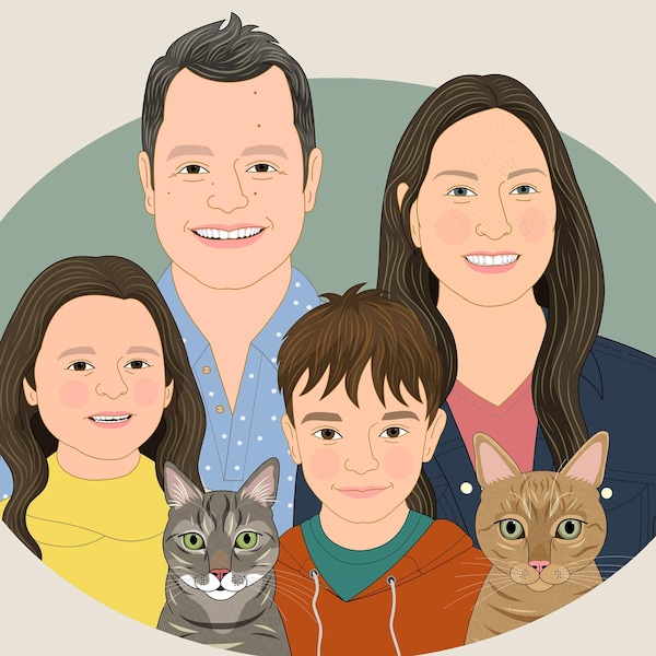 Mother's Day Gift, Modern Minimalist Family Portrait, Custom Portrait, Hand Drawn Vector Illustration, Gift for Mothers or Grandmothers