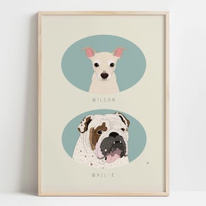 Custom Pet Portrait, Two Pets, Modern Minimalist Art