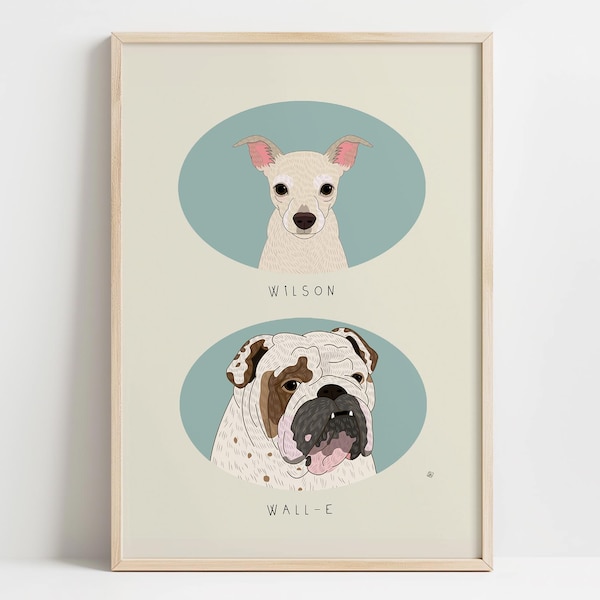Custom Pet Portrait, Two Pets, Modern Minimalist Art