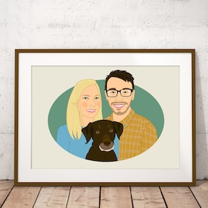 Personalized Couples Portrait With Pet, Wedding or Anniversary Gift For Her/Him Portrait From Photo. image 6