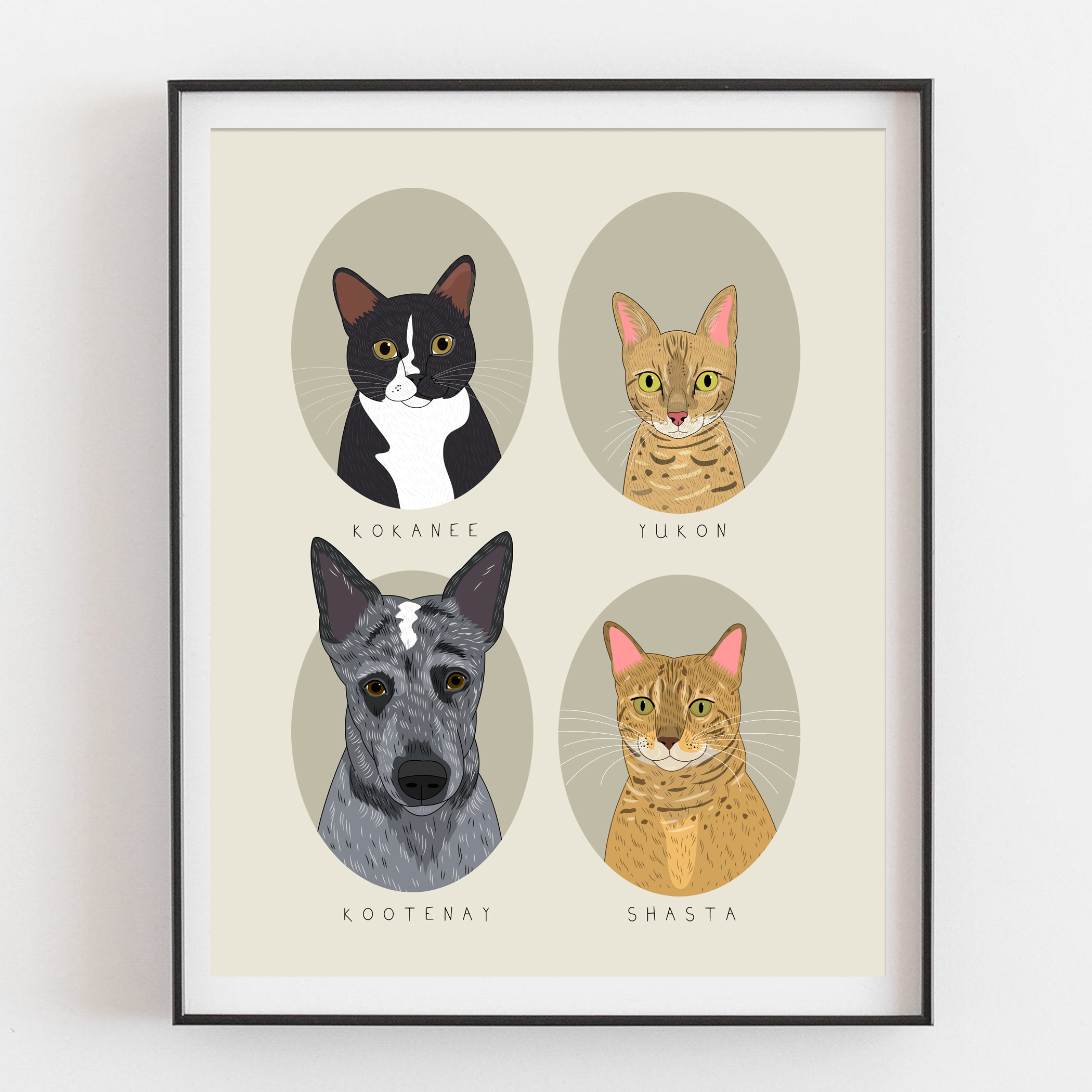 4 pet portraits. Customized pet portraits. Personalized Etsy