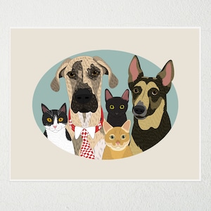 Multiple Custom Pet Portraits. Gift for pet lovers. Pet loss gift. Pet memorial.