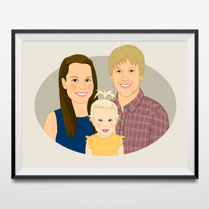 Gift for Family of 3. Personalized Family Illustration. Digital Drawing. image 3