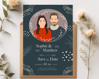 Unique Personalized Save The Date with Custom Portraits.