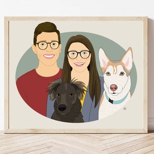 Unique Home decoration. Personalized Wall Art. Personalized couple portrait with 2 dogs. Wedding or Anniversary gift. image 5