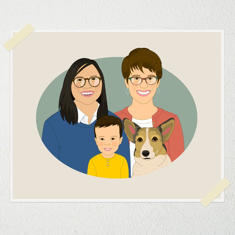 Family Portrait with a Baby and a Pet. Mother's or Father's Day gift. Anniversary gift. 3 people 1 pet. image 4