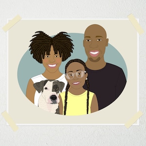 Personalized Family Illustration With a Pet. Gift for Father's Day. Gift For Dad. Family Portrait Illustration with pet. image 1